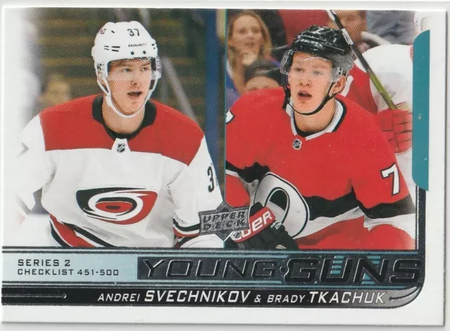 2018-19 Upper Deck Young Guns Check List Svechnikov/Tkachuk Card # 500