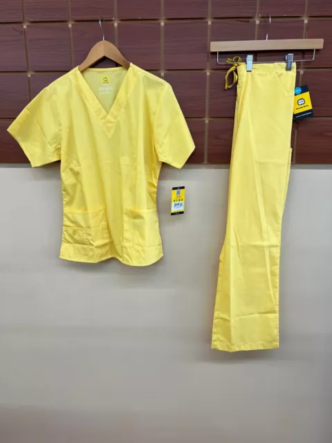 NEW WonderWink Yellow Solid Scrubs Set With Small Top & Small Pants NWT