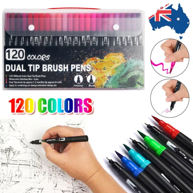 120 Colours Twin Tip Watercolour Brush Markers Pens Set Art Drawing Colouring
