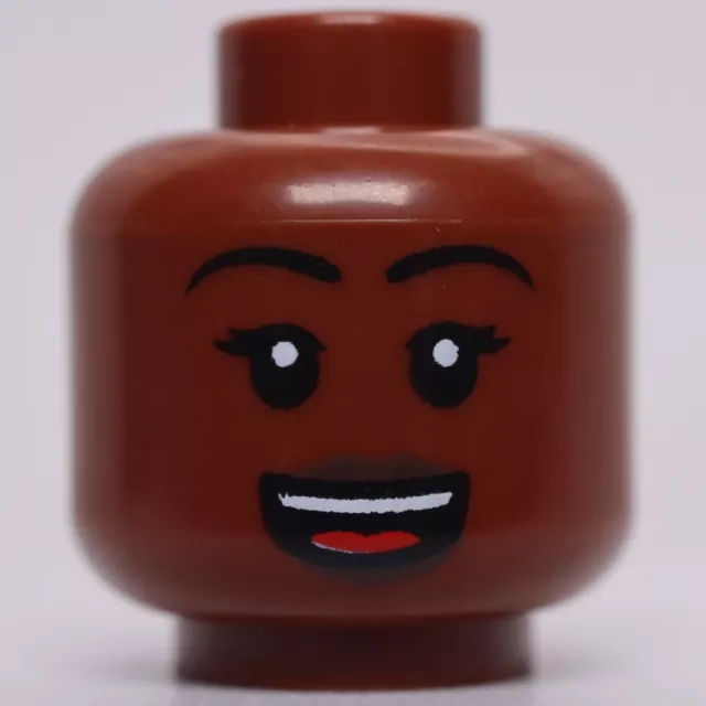 Lego Head Female Black Eyebrows Dark Brown Lips Open Mouth Smile Teeth Tongue