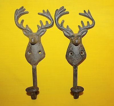 1 Pair Of Matching Reindeer Cast Iron Wall Hooks