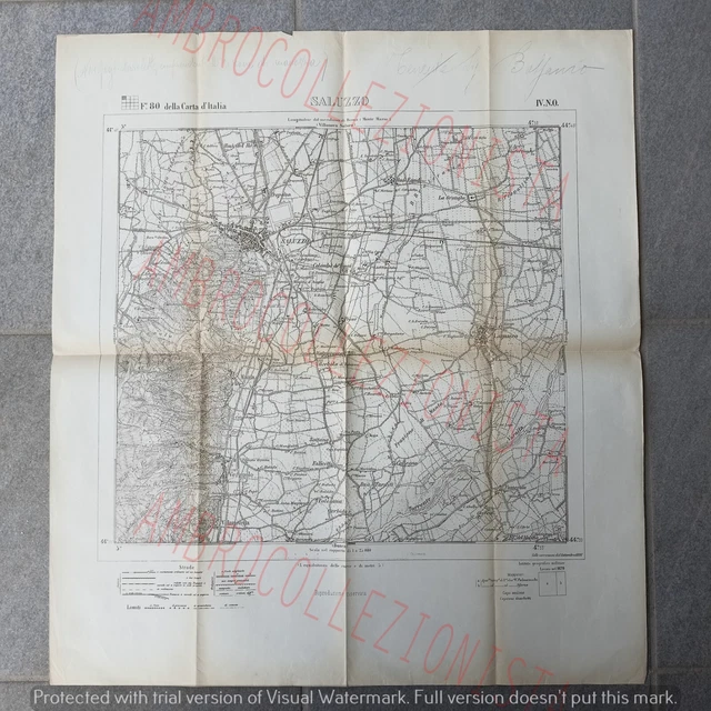 CARTINA MAPPA GEOGRAFICA Istituto Geografico Militare 1879 - Saluzzo ...