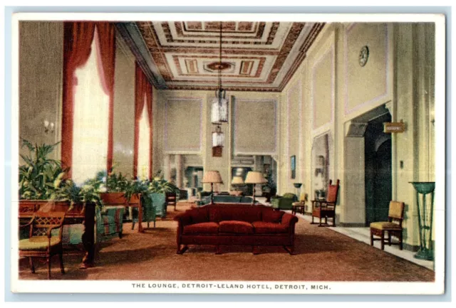 c1930's The Lounge Detroit-Leland Hotel Detroit Michigan MI Phostint Postcard