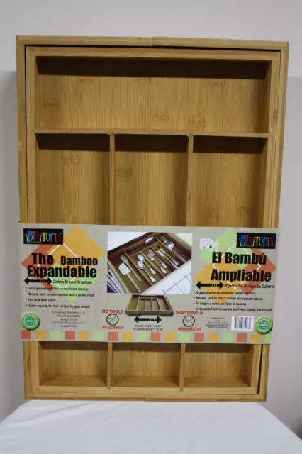 Cajón de cubiertos expandible para utensilios bandeja de cocina organizador almacenamiento bambú