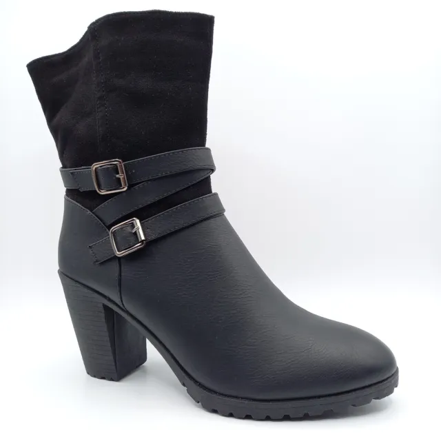 Chaussures Bottines Boots Femme - 36 37 38 39 - Noir Talon Montantes Zip Boucle 2