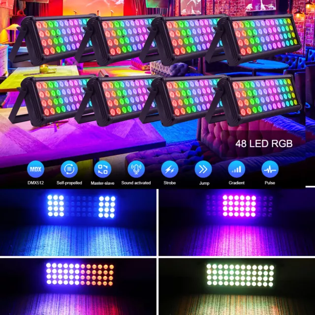 80W RGB 48 LED Wall Washer Stage Light Bar Strobe DMX Party Disco Show Club