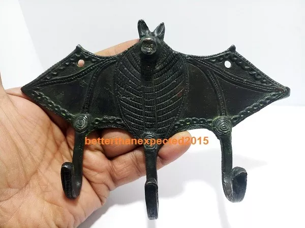 Amazing BAT  HOOK RACK SOLID BRASS vintage old style 6.5" long keys hang Holder
