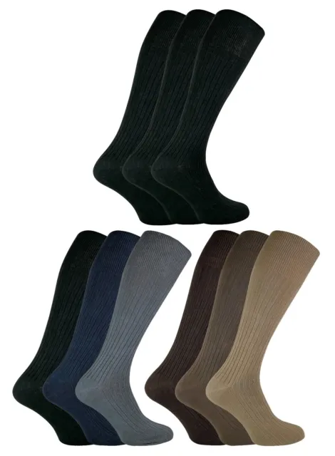 3 Pack Mens Extra Long Knee High 100% Cotton Thin Black Lightweight Dress Socks