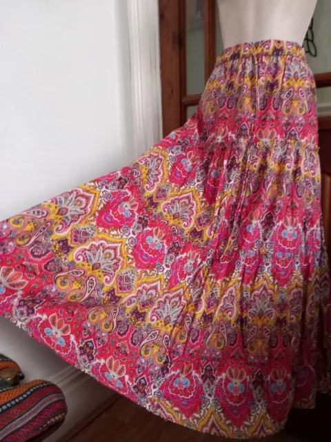 Vtg Style Tiered Gypsy Maxi Skirt Indian Block Print Style Size 14 Boho Hippy