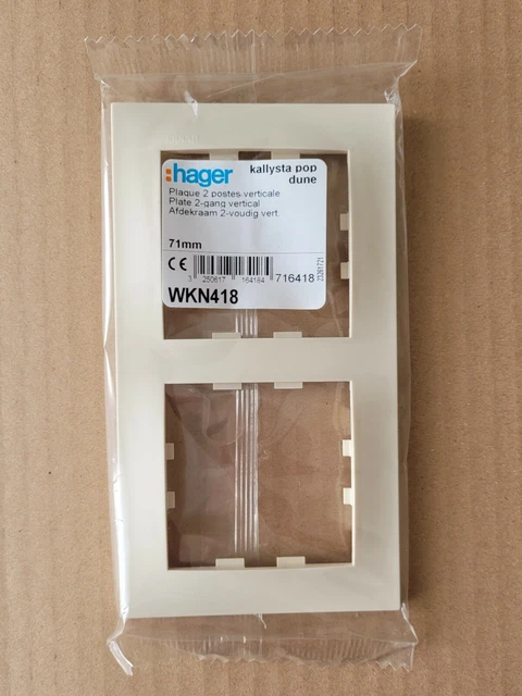 HAGER WKN418 - 1 Plaque 2 postes Kallysta Pop verticale entraxe 71mm Dune