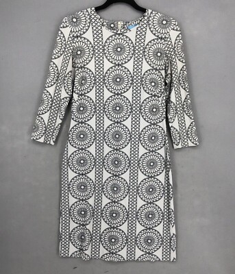 J Mclaughlin Womens Dress Shift Sheath Floral Geometric 3/4 Sophie White Small S