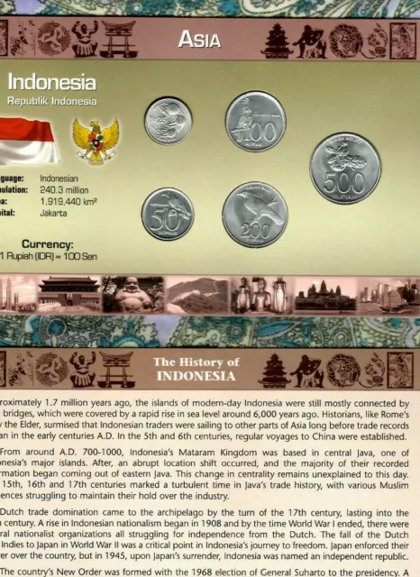 Littleton World Coin Set Indonesia w/card 5 coin UNC 1994-2003 500 Rupiah 2003