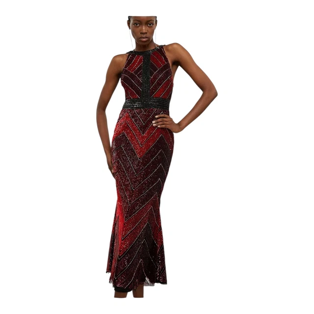 catch you up beaded maxi dress red Kaela Tied Shoulder Maxi Dress Embellished Wine main image 1