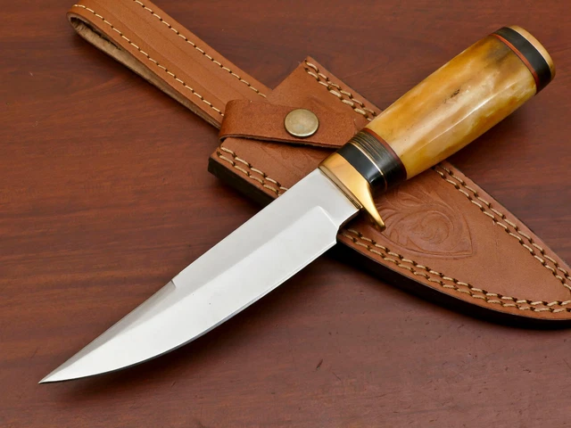 Custom Hand Made D2 Blade Steel Hunting Knife- Stained Camel Bone - Za-3398