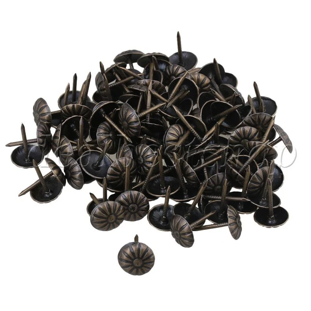 100Pcs Antique Daisy Upholstery Nails Furniture Studs Tacks Pins 16x11mm