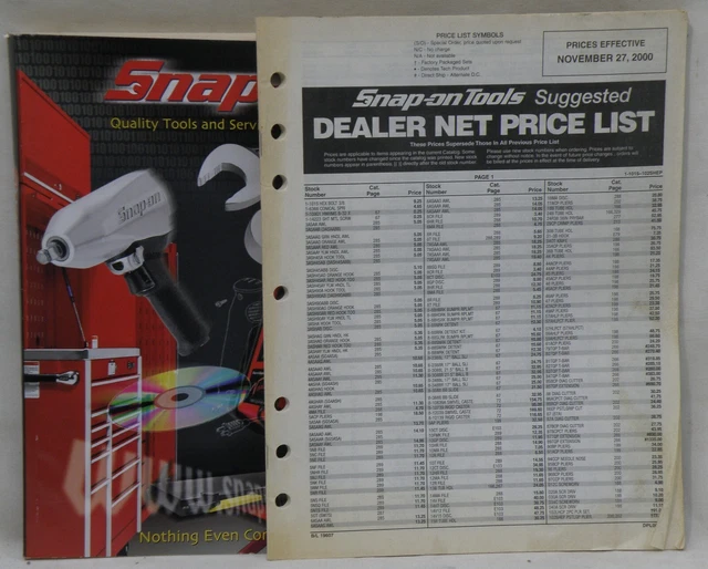 SNAP ON TOOLS Catalog 600 & Price List, Nov 2000 Dealer Net Service