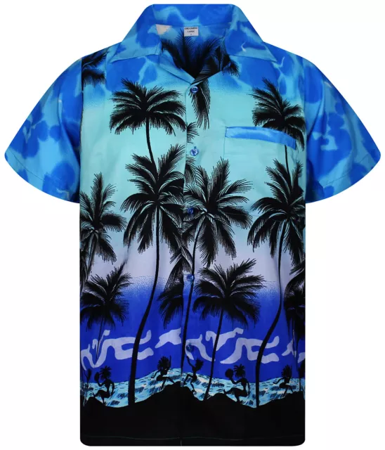 Funky Hawaiihemd Herren Kurzarm Front-Tasche Hawaiian Shirt Beach Monoblau Hawai