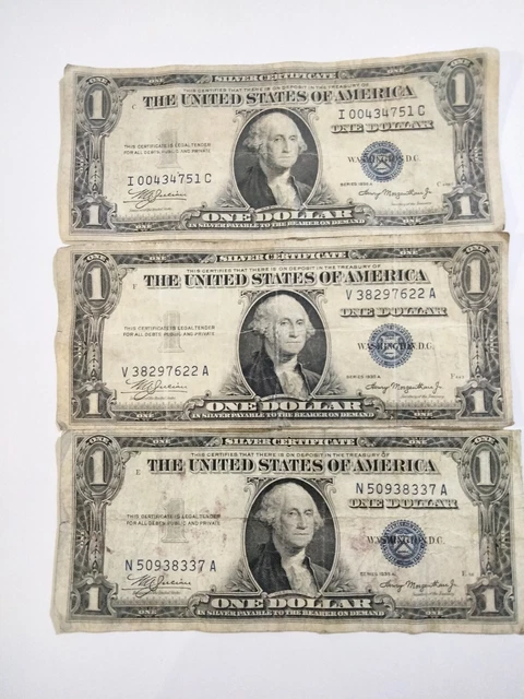 1935A Series $1 Silver Certificate Transitional Mule Errors. 3 Notes Total