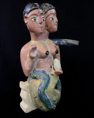 Arte Africana - Mami Wata Watta Sirena de Madera Etnico Ewe Doble Cara - 29 CMS