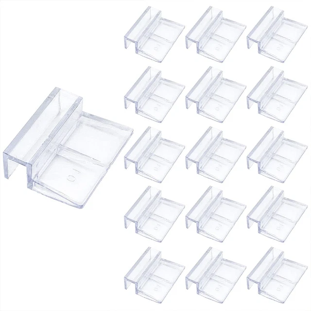 Acrylic Aquarium Cover Clips 16Pcs: "16Pc Aquarium Cover Clips - Clear Acrylic L