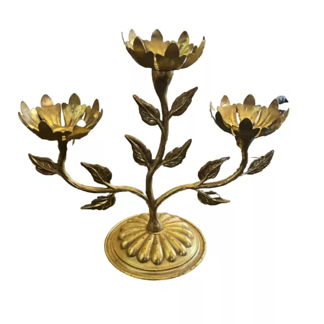 Vintage Gold Plated Brass Floral Candelabra Candle Holder