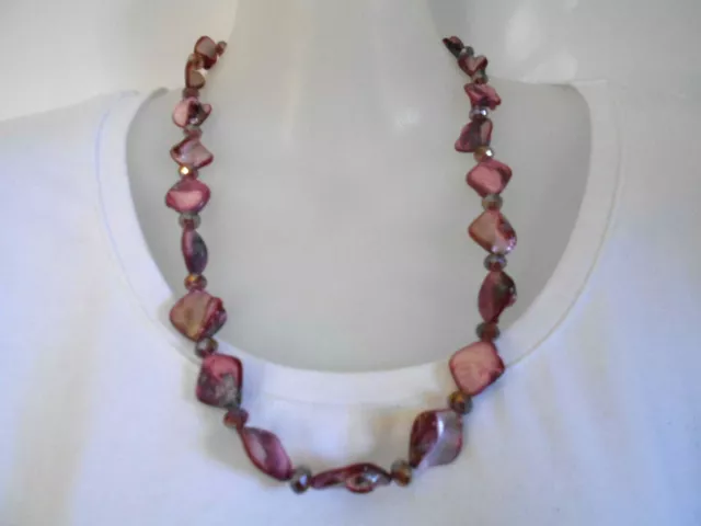 Purple Mother Of Pearl Shell and Crystal Necklace