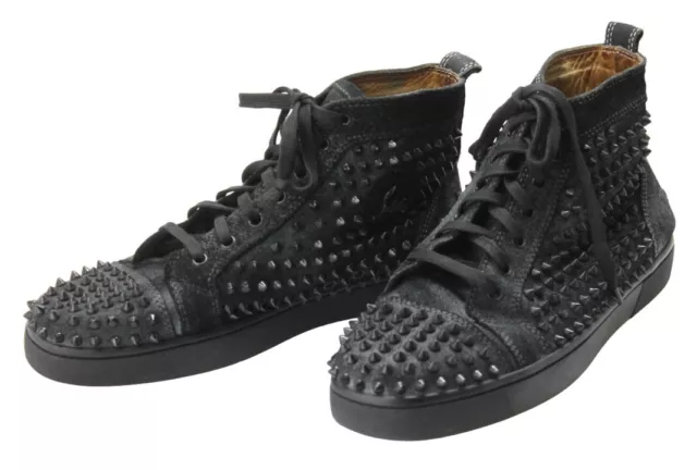 Louboutin Baskets Homme (UK) 8 Lacet Daim Rivets Bout Rond Noir 2