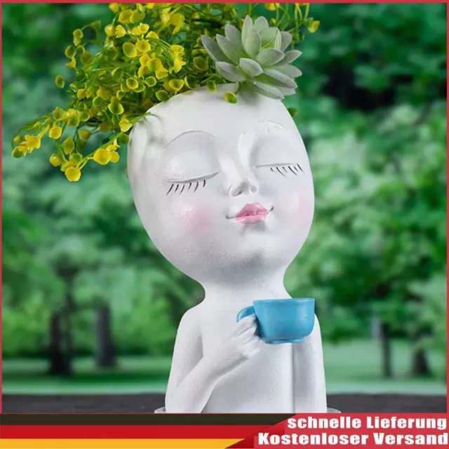 Resina sintética café niña estatua maceta adornos arreglo floral jarrón blanco