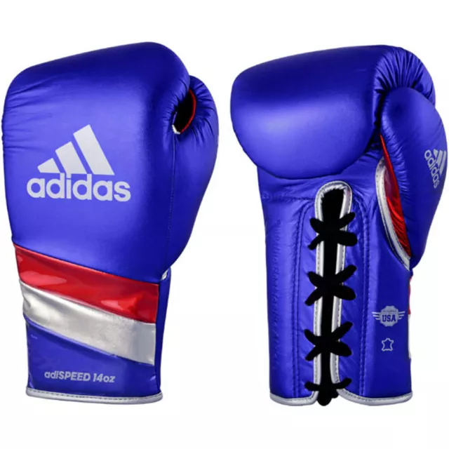 Adidas Adispeed 500 Pro Gloves Metallic Blue Lace Up Boxing Gloves