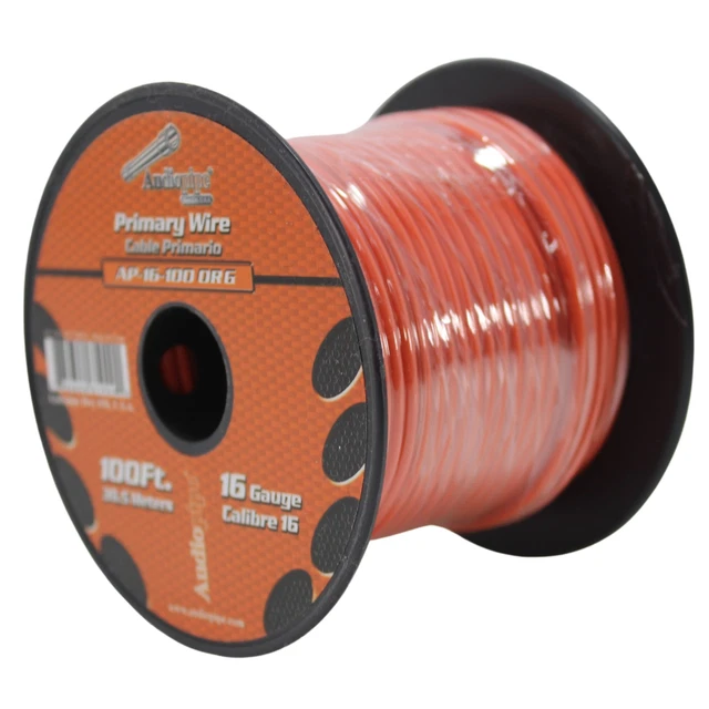 Audiopipe One 16 Ga 100 ft carrete de altavoz primario CCA alambre naranja 16-100-ORG