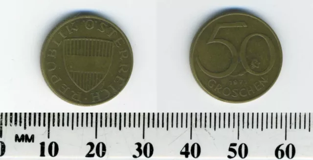 Austria 1971 - 50 Groschen Aluminum-Bronze Coin - Austrian Shield 3