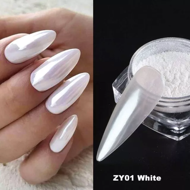 WHITE CHROME POWDER Matte Pigment Pearl Nails Nail Art Crystal