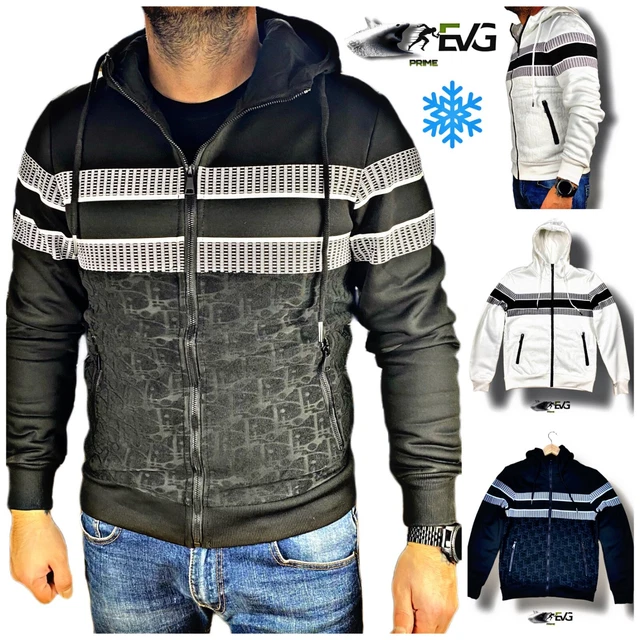 Outfit Felpa Slim Fit Uomo Aperta Bianca O Nera Cappuccio Calda Invernale Tasche