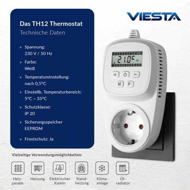 Thermostat TH12 programmierbar mit EEPROM für Infrarotheizung Elektro Heizung Vi