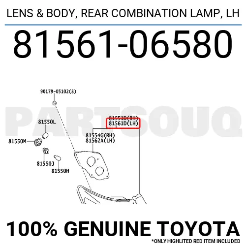 8156106580 Genuine Toyota LENS &amp; BODY, REAR COMBINATION LAMP, LH OEM
