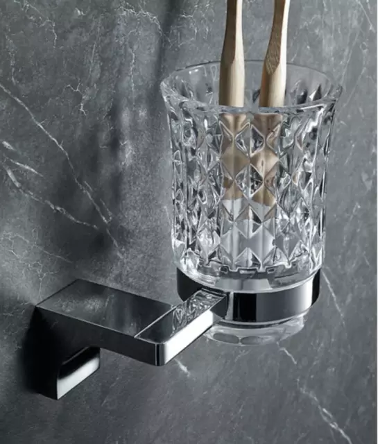 Bathroom Brass Toothbrush Holder Glass Cup Storage Wall Mount Bath Shelf Chrome