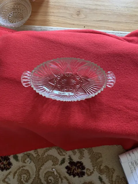 American Brilliant Etched Glass Oval Relish Bowl