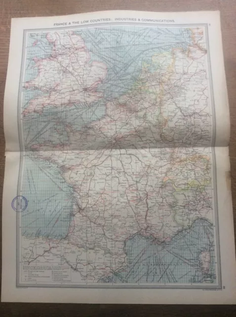 ANTIQUE COLOUR MAP France Low Countries Industry & Comms 1904 ...