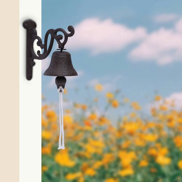 Rustic Wall Art Black Cast Iron Hanging Ship Bell Captains Bell Doorbell W/Rope