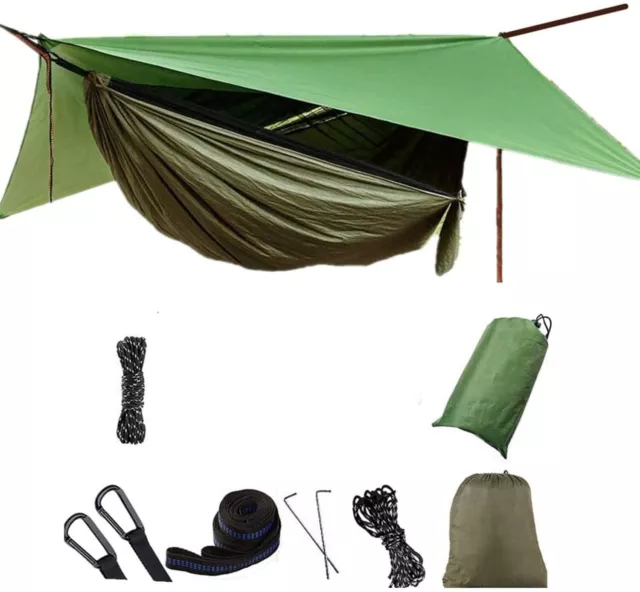 Double Person Camping Hammock With Mosquito Net + Rain Cover Tent Tarp
