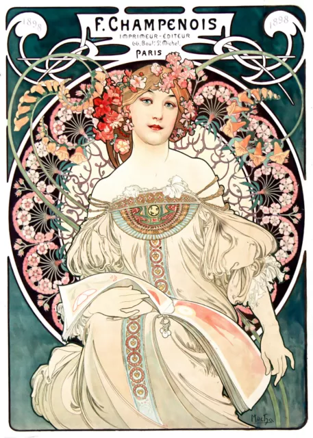 Alphonse Mucha F Champenois Imprimeur vintage reproduction print, poster, home