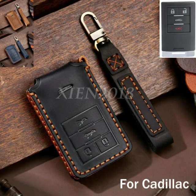For Cadillac Escalade CTS XTS DTS SLS 4 Buttons Leather Key Cover Shell Case Fob