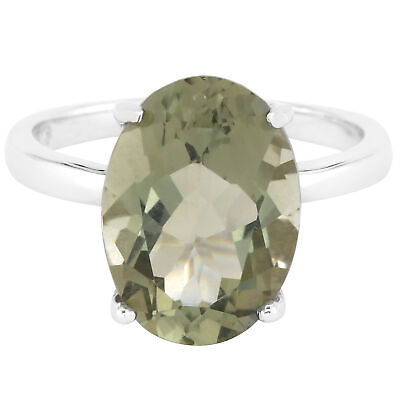 Unheated Natural 14X10Mm Green Amethyst Prasiolite Silver 925 Ring Size 7