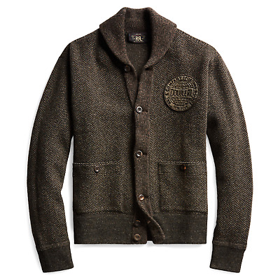 RALPH LAUREN RRL Fleece Full Zip Cardigan Basil/Olive Hommes Large 