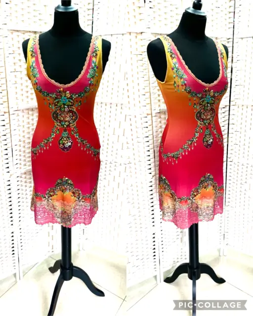 Michal Negrin Beautiful Summery  Coloring Floral With Lace Dress  Size  - S  -