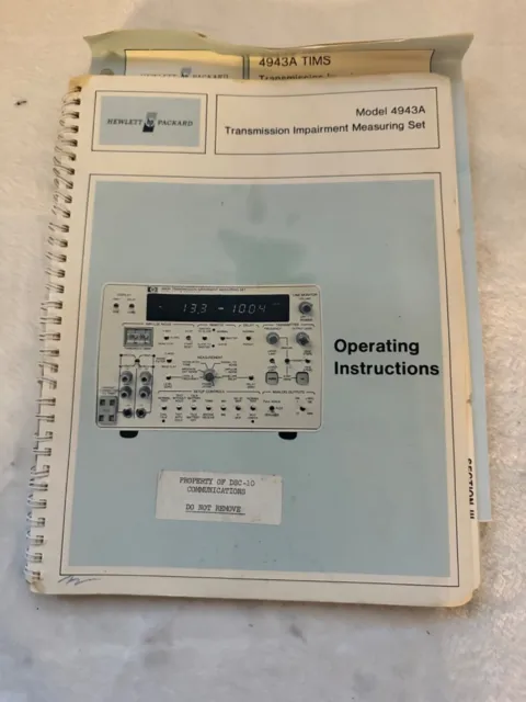 Hewlett Packard Model 4943A Transmission Impairment Set Operating Instructions