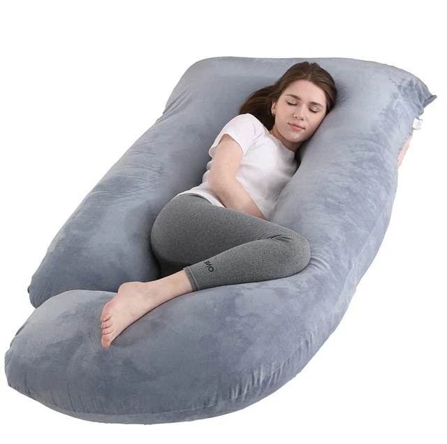 Pregnancy Pillow J Shaped Full Body Pillow with Velvet Cover Grey Mate...