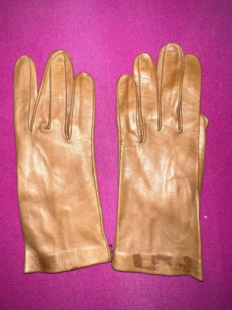 Paire de gants vintage en cuir / peau camel taille 6 1/2