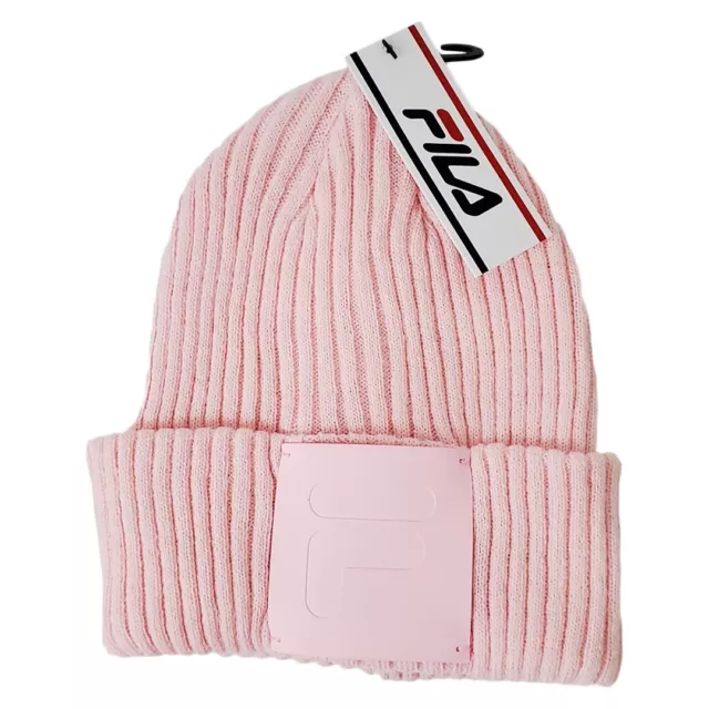 Nwt Fila Authentic Women's Pink Winter Knitted Ribbed Beanie Hat 2