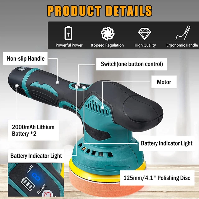 Lucidatrice 12V lucidatrice a batteria auto smerigliatrice con 2x batterie + caricabatterie